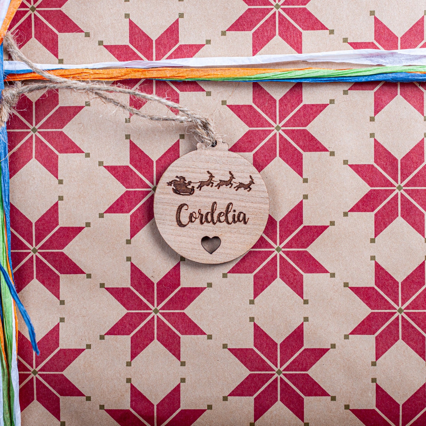 Laser cut personalised bauble name tag for Christmas presents