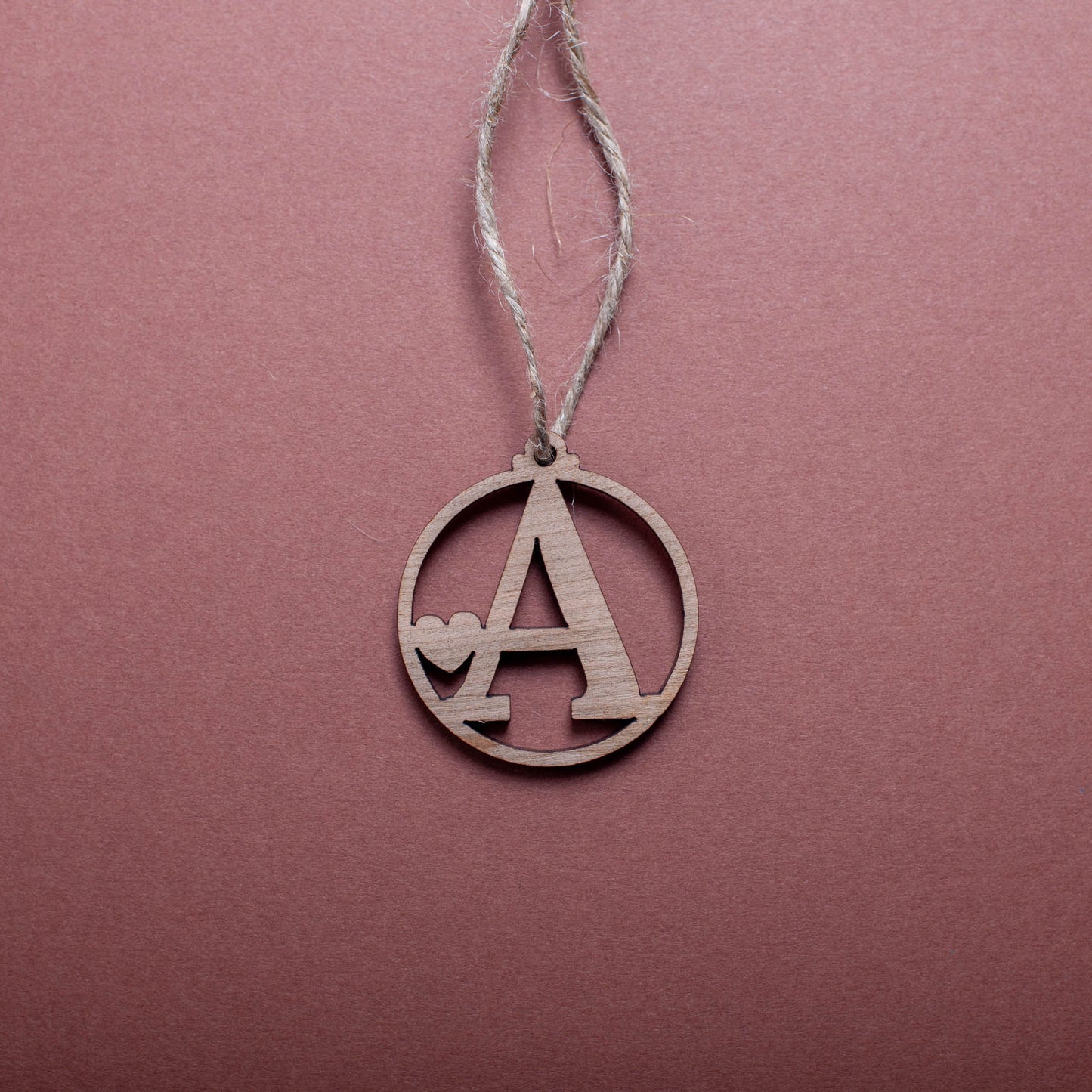 Custom monogram initial Christmas tag in wood and acrylic finish