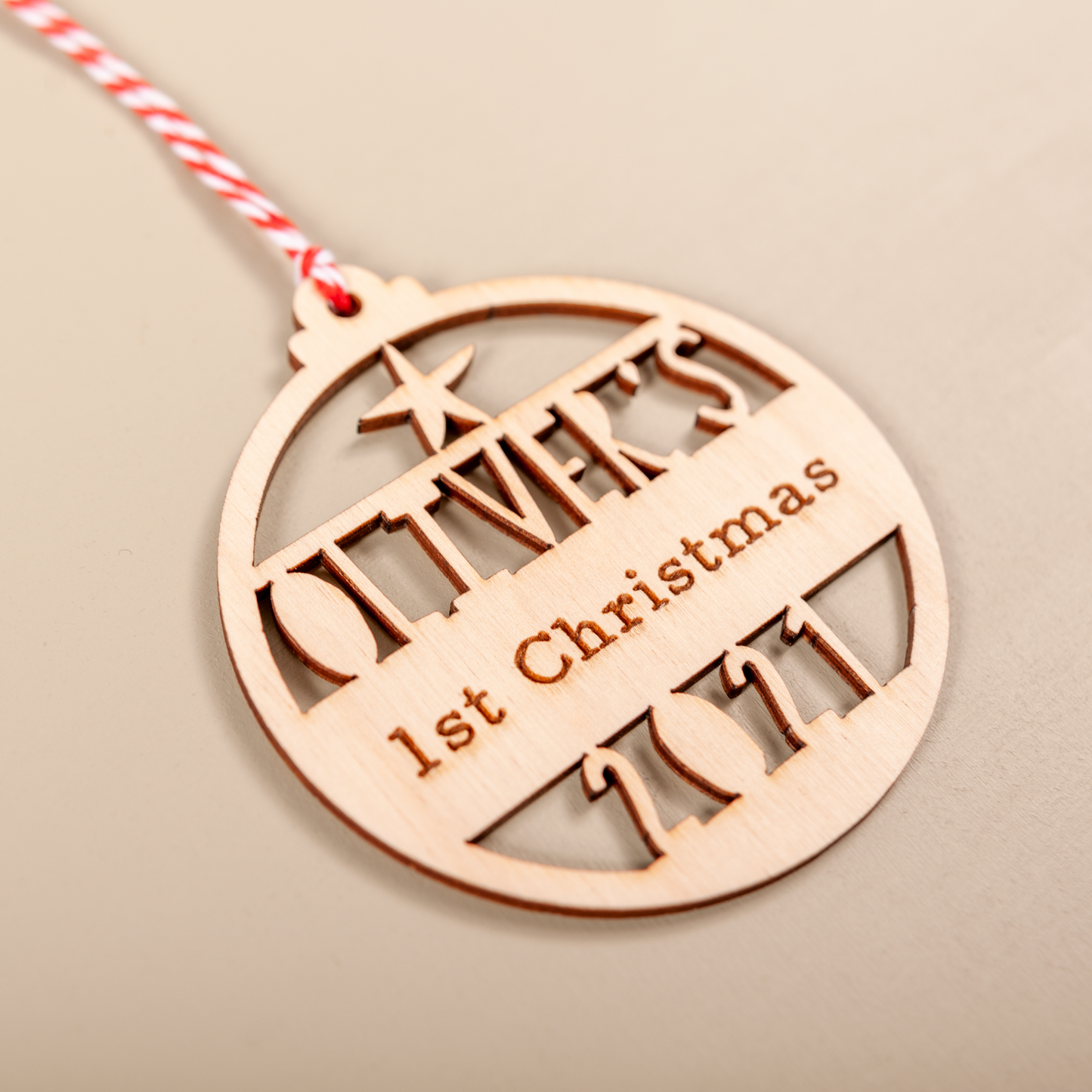 Personalised “My First Christmas” Bauble – Cut-Out Name Ornament (Acrylic or Wood)