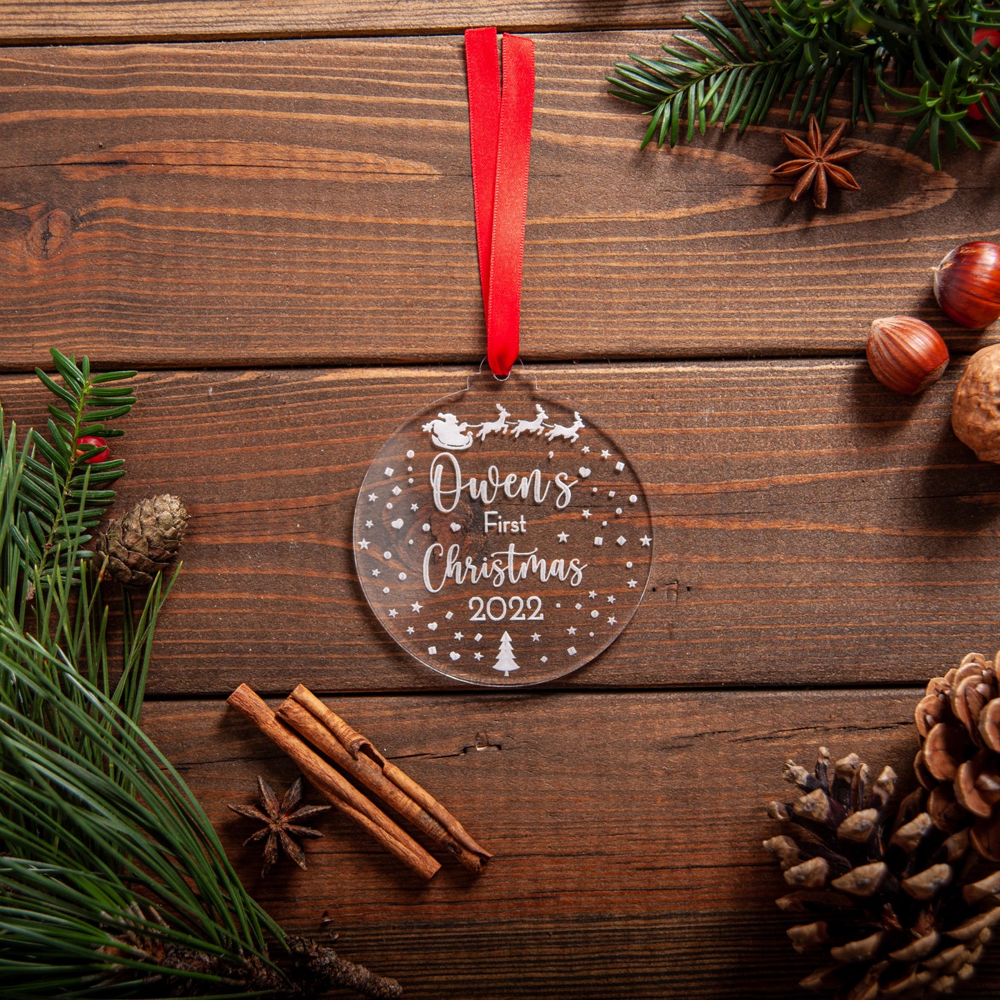 Laser cut Christmas ornament for baby’s first festive keepsake