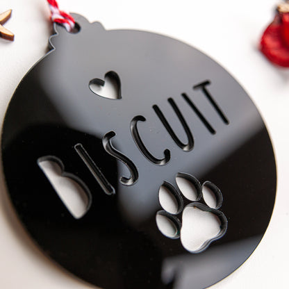 Engraved pet name bauble for animal lovers festive decoration