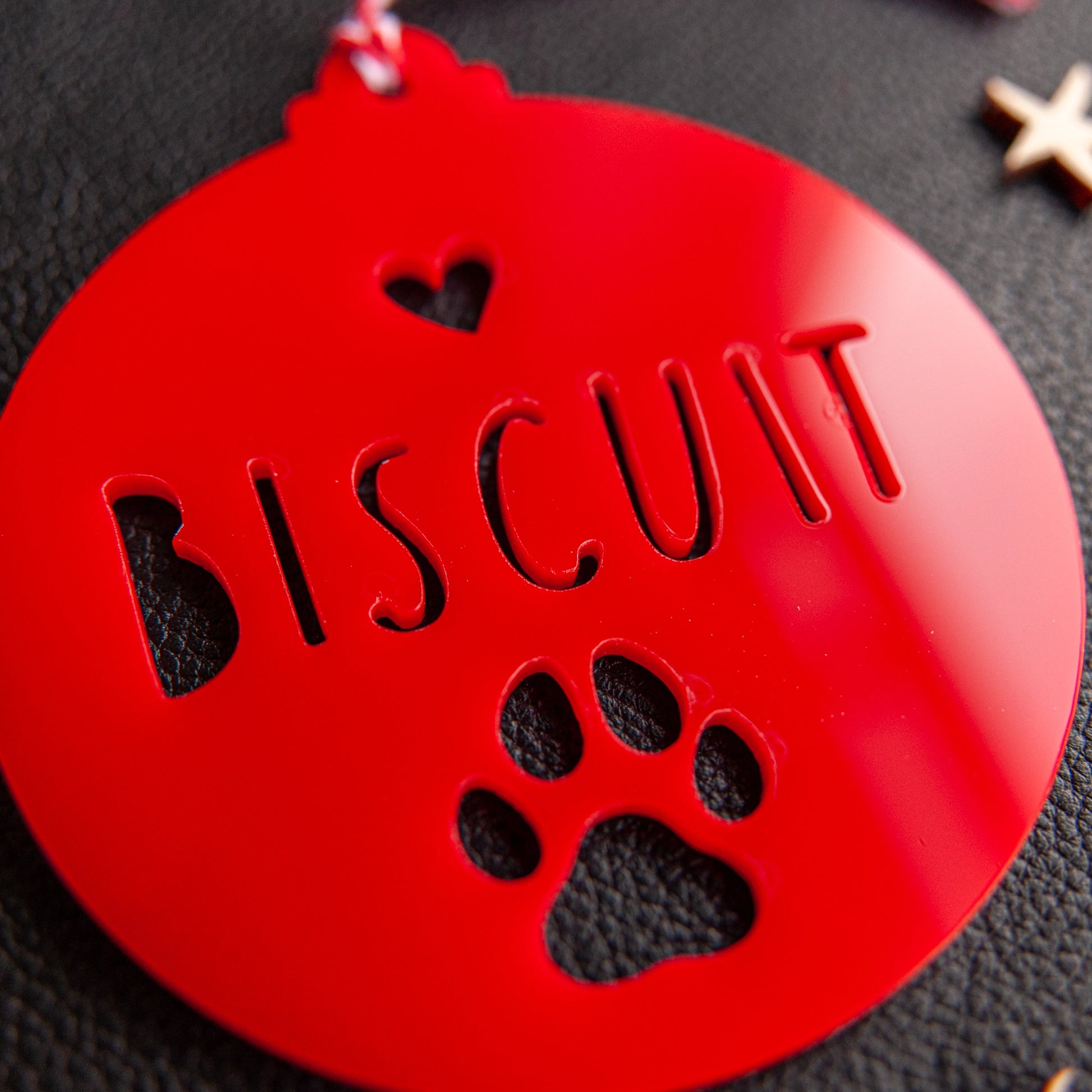 Laser cut red paw print ornament for pet Christmas decoration