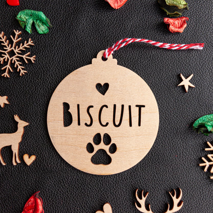 Custom wooden paw print ornament for festive pet décor