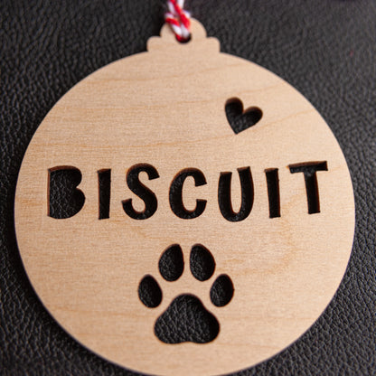 Custom pet name wooden bauble for Christmas tree decoration