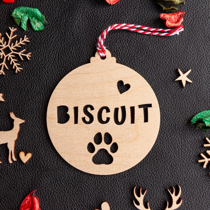 Personalised wooden paw ornament with engraved pet name