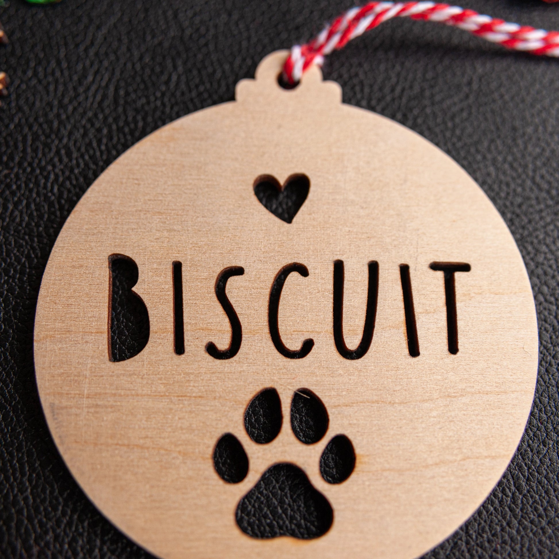 Personalised pet name wooden Christmas ornament with ribbon