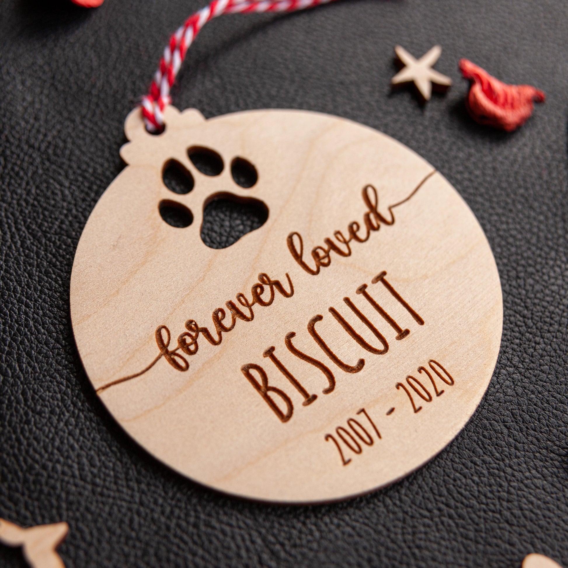 Engraved wooden remembrance ornament for pet loss gift