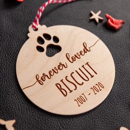 Engraved wooden remembrance ornament for pet loss gift
