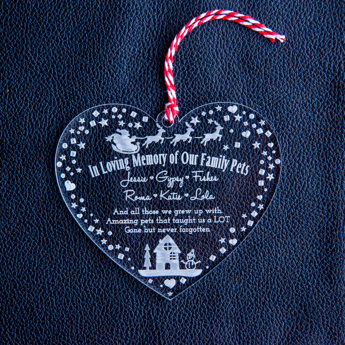 Personalised clear acrylic heart-shaped pet memorial ornament