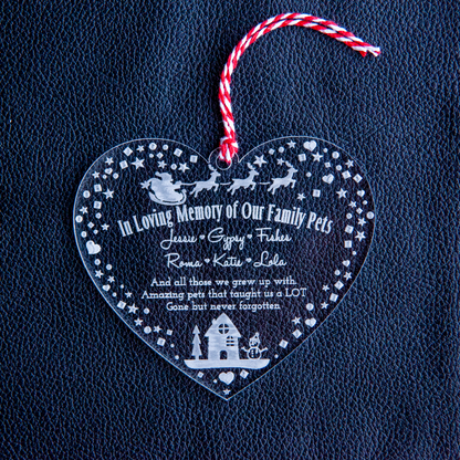 Personalised clear acrylic heart-shaped pet memorial ornament