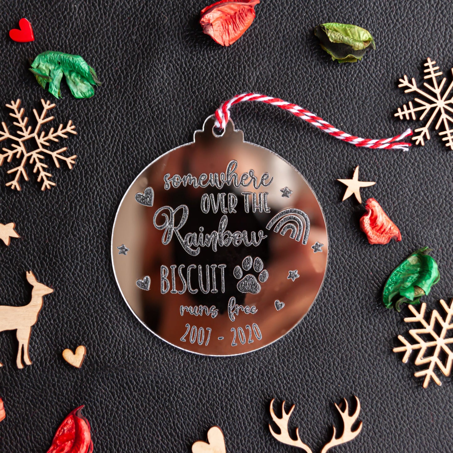Personalised pet memorial Christmas decoration with ribbon hanger