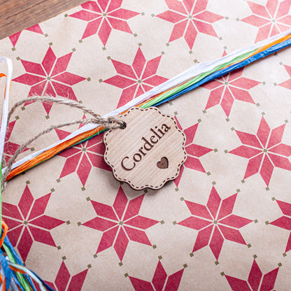 Wooden Christmas ornament tag engraved with heart for festive gifts