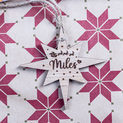 Personalised northern star gift tag engraved for Christmas wrapping