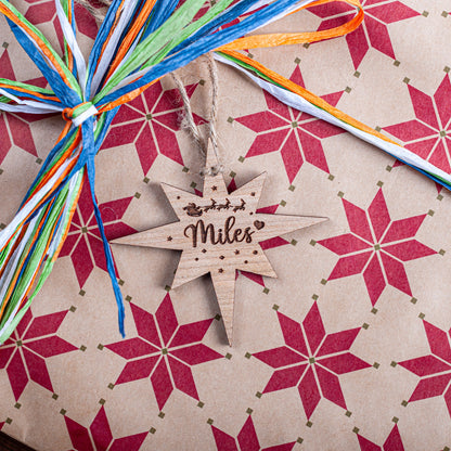 Custom northern star Christmas tag used for stockings and presents