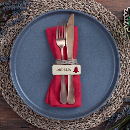 Luxury mirrored acrylic place setting with bell cutout in gold acrylic