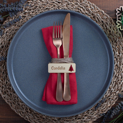 Luxury mirrored acrylic place setting with christmas tree cutout in gold acrylic