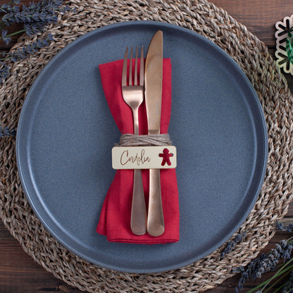 Personalised rectangle Christmas place setting with gingerman cutout in gold mirror finish