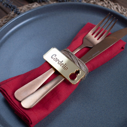 Luxury mirrored acrylic place setting with snowman cutout in gold acrylic