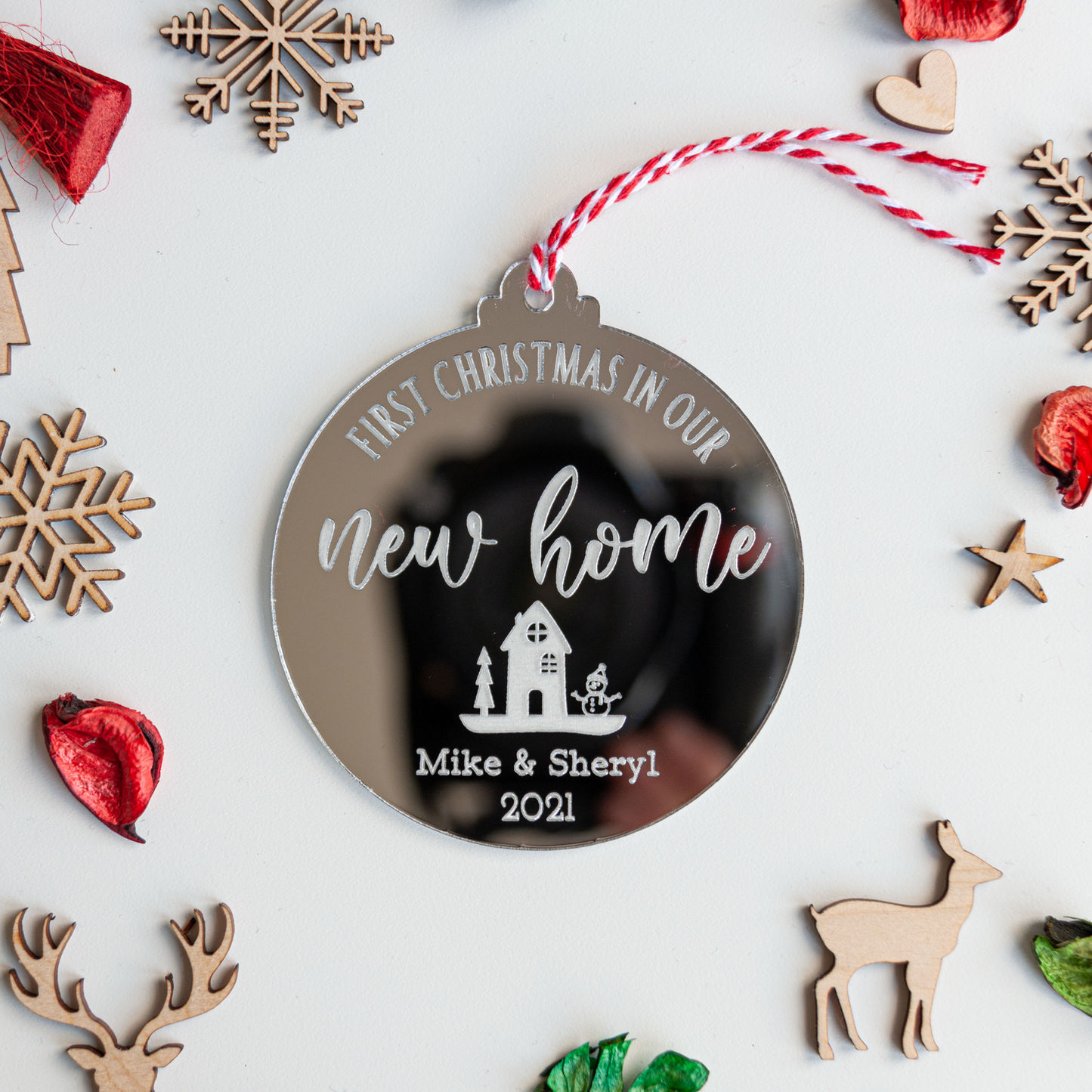 Personalised First Christmas in New Home Bauble – Wooden or Acrylic Ornament