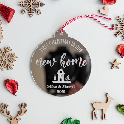 Personalised First Christmas in New Home Bauble – Wooden or Acrylic Ornament