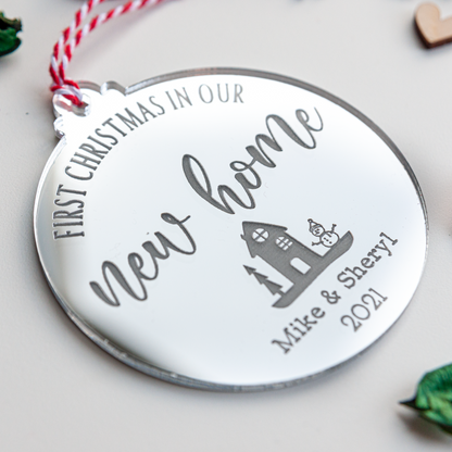 Personalised First Christmas in New Home Bauble – Wooden or Acrylic Ornament