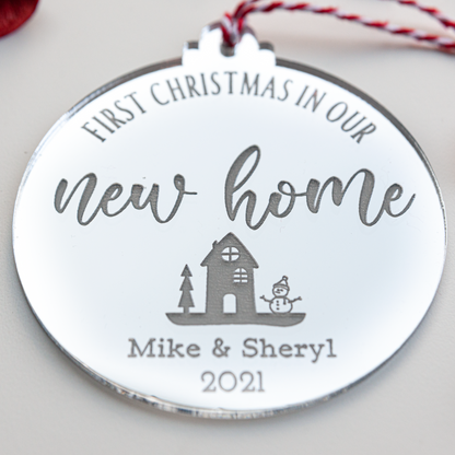 Personalised First Christmas in New Home Bauble – Wooden or Acrylic Ornament