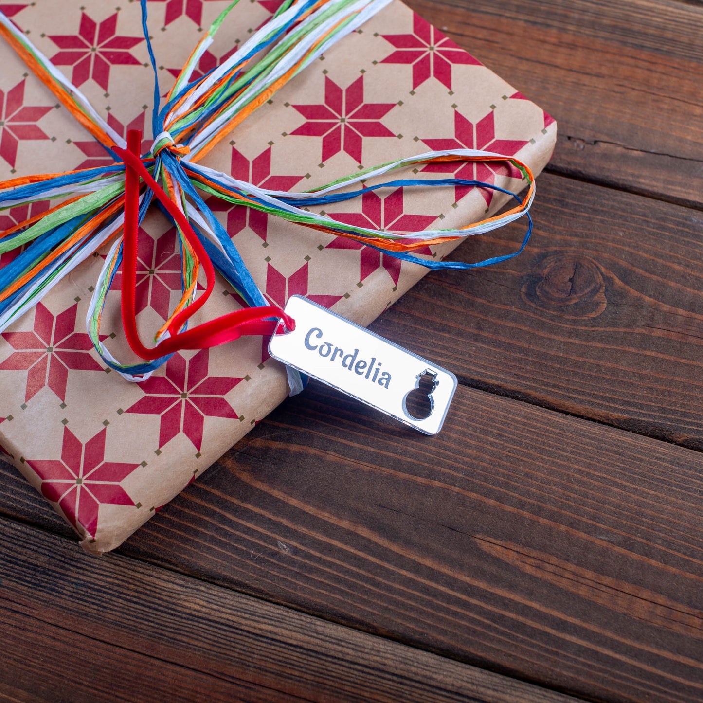 Silver acrylic mirror Christmas gift tag with Snowman detailed ornament cut-outs