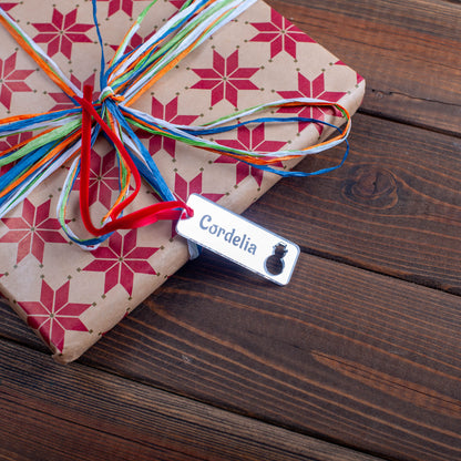 Silver acrylic mirror Christmas gift tag with Snowman detailed ornament cut-outs