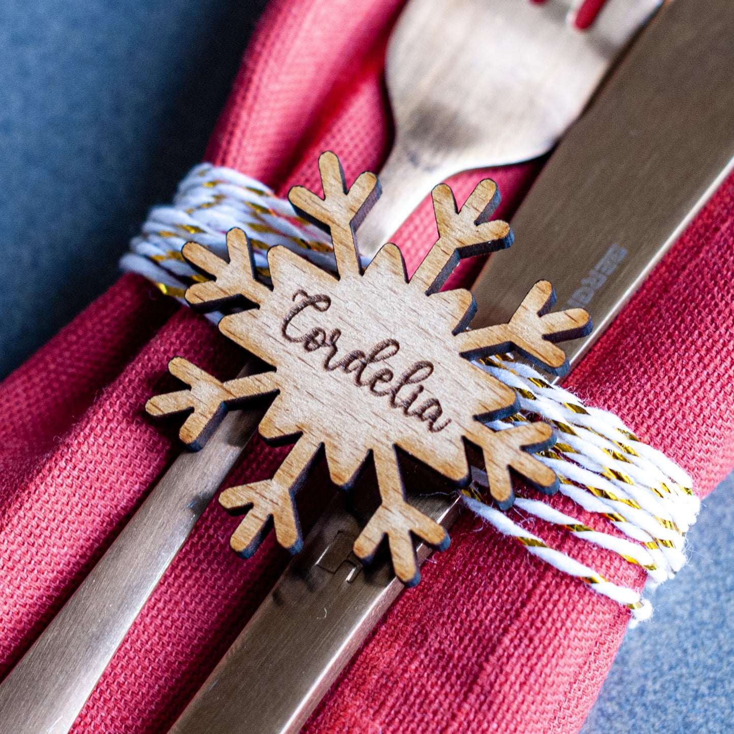 Personalised snowflake Christmas place setting for festive dinner table