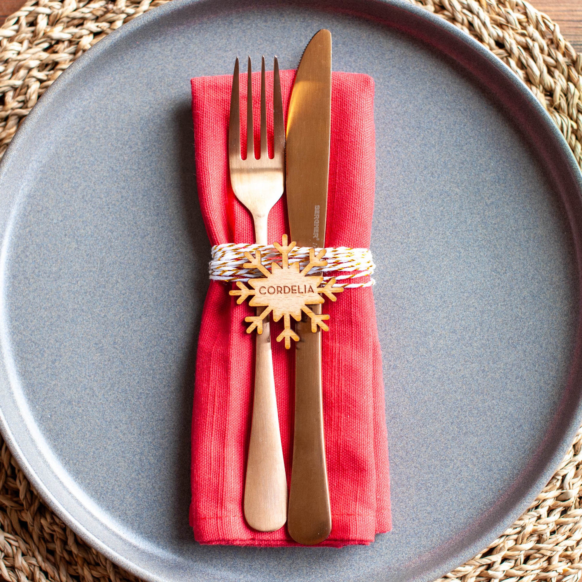 Custom snowflake table place card for holiday dinner