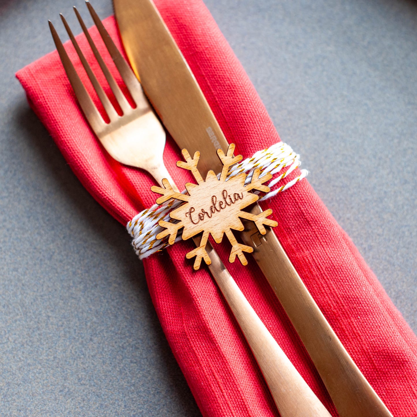 Festive snowflake Christmas table place card with personalisation