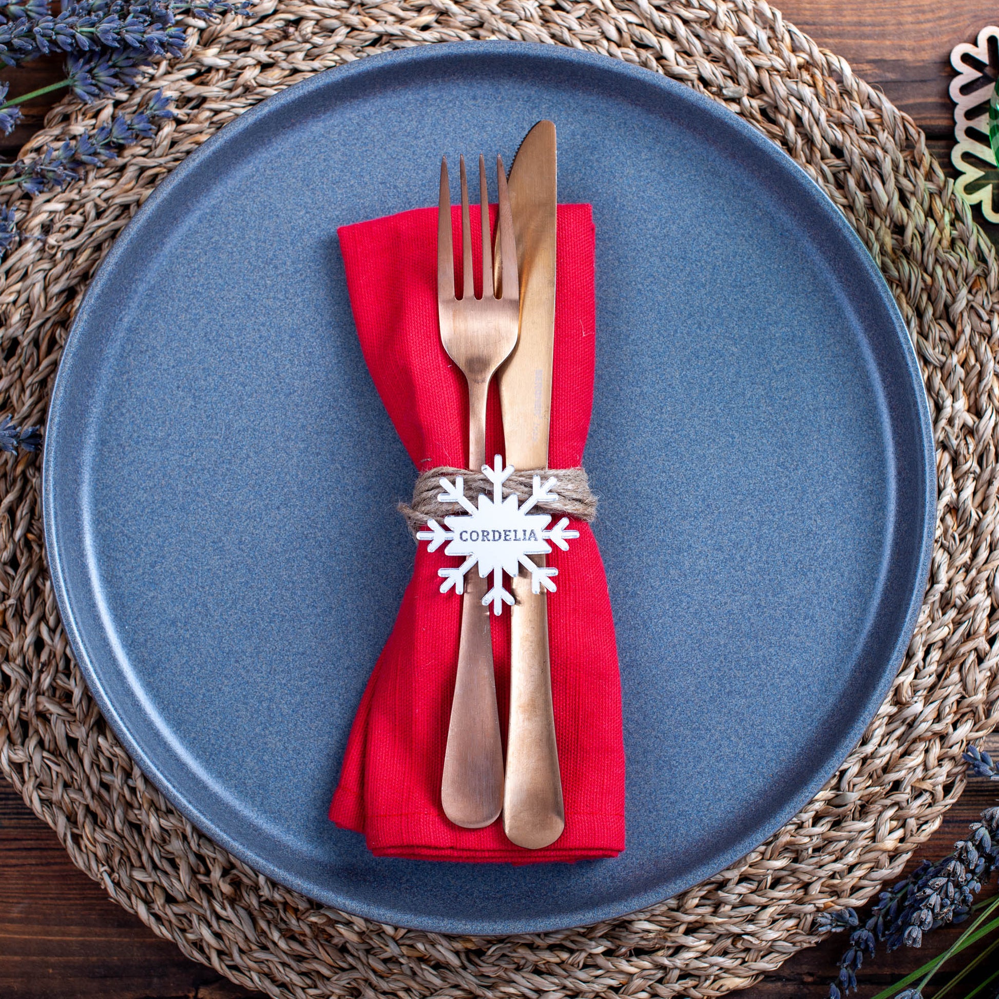 Silver Mirror White snowflake place setting decoration for holiday dinner table