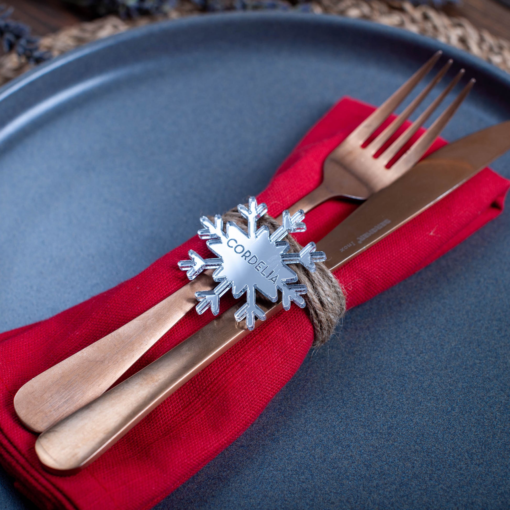 Elegant winter wedding place setting snowflake