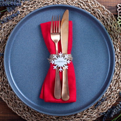 Beautiful wooden snowflake name tag for Christmas dinner place setting