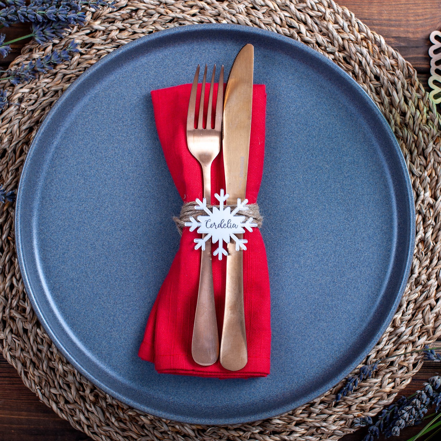 Festive snowflake table name marker for Christmas celebration