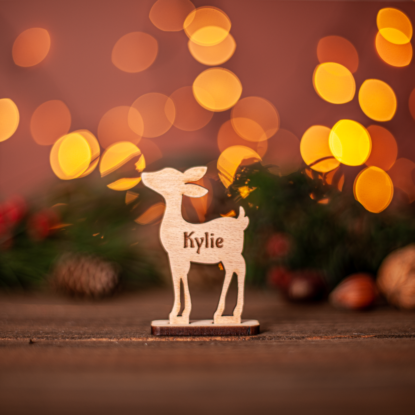Personalised reindeer Christmas table decoration with name engraving