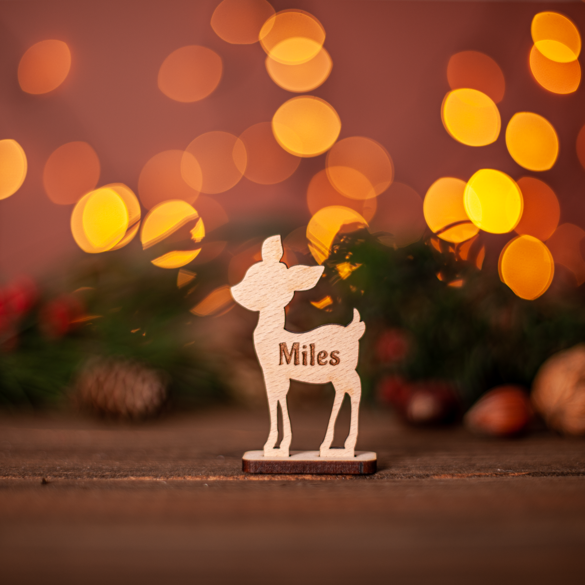 Personalised Christmas reindeer place setting with engraved guest name