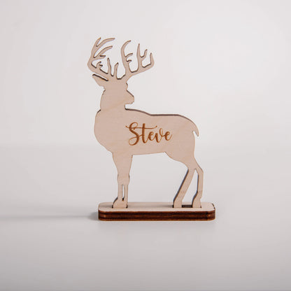 Reusable personalised reindeer decoration for festive place setting