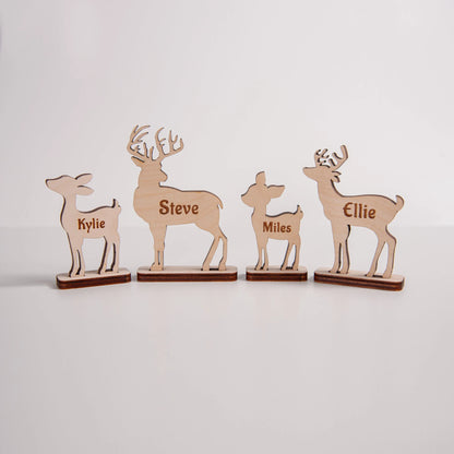 Wooden reindeer name tag decoration for festive dinner table