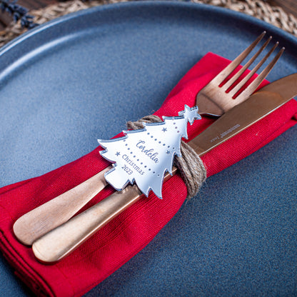 Silver Mirror Personalised Christmas tree place setting with guest name