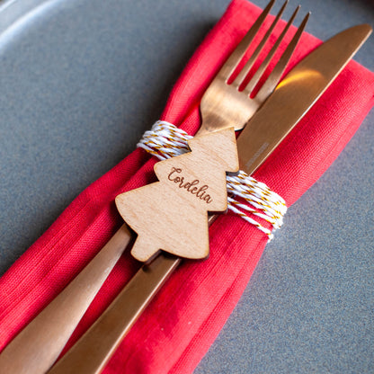 Custom wooden Christmas tree place setting with engraved family names