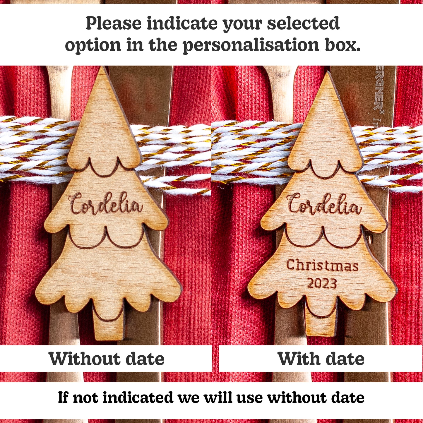 Luxury Personalised Christmas Tree Place Card – Laser Engraved Winter Wedding & Festive Dinner Favour