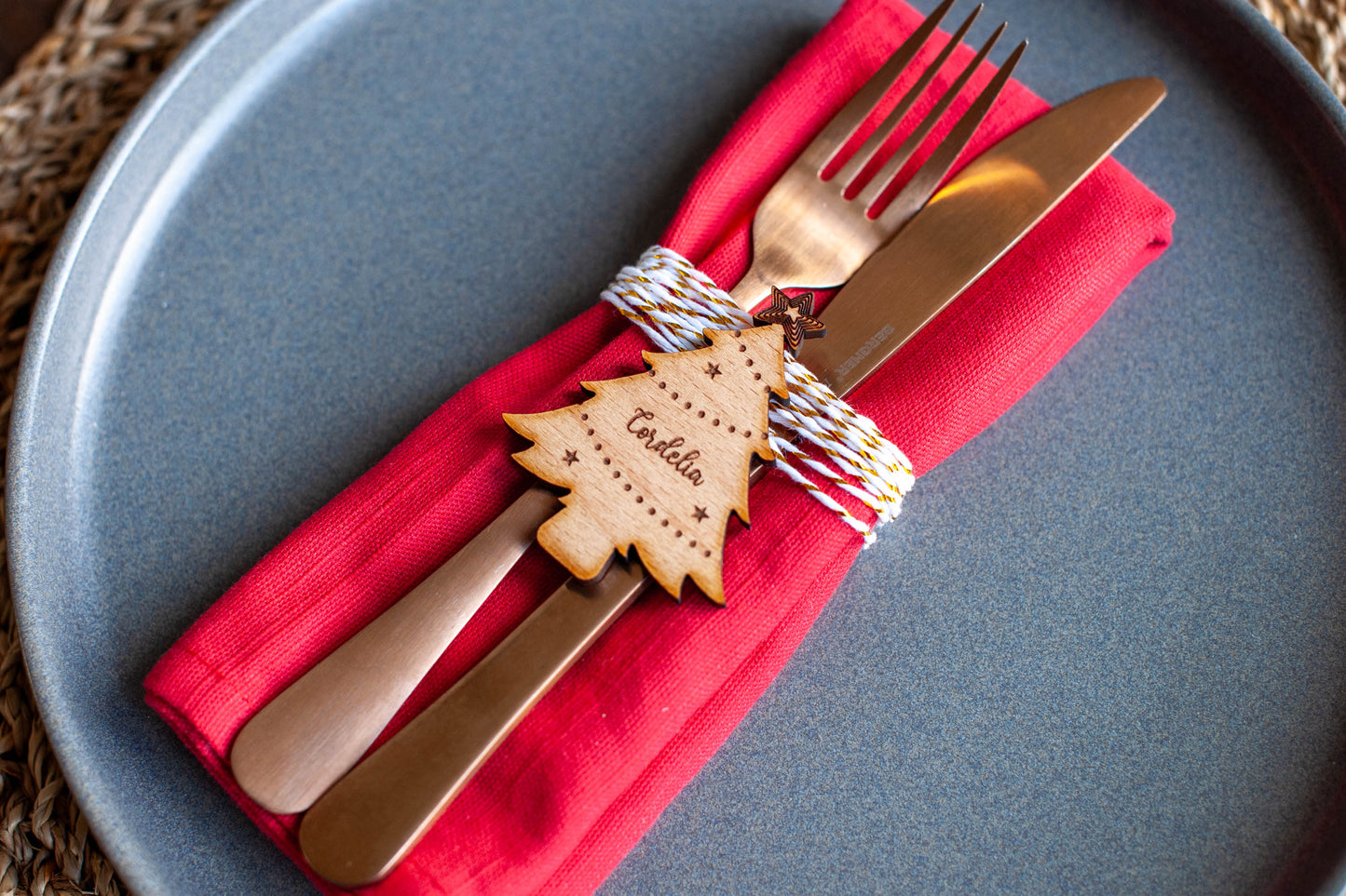 Christmas tree table name card personalised for family gathering