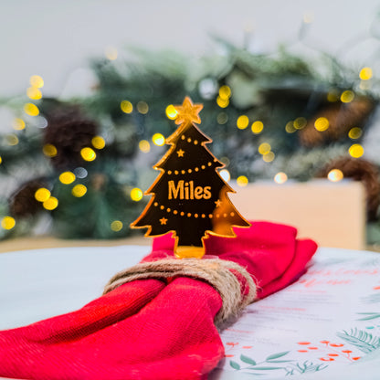 Luxury engraved acrylic tree name tag on holiday table