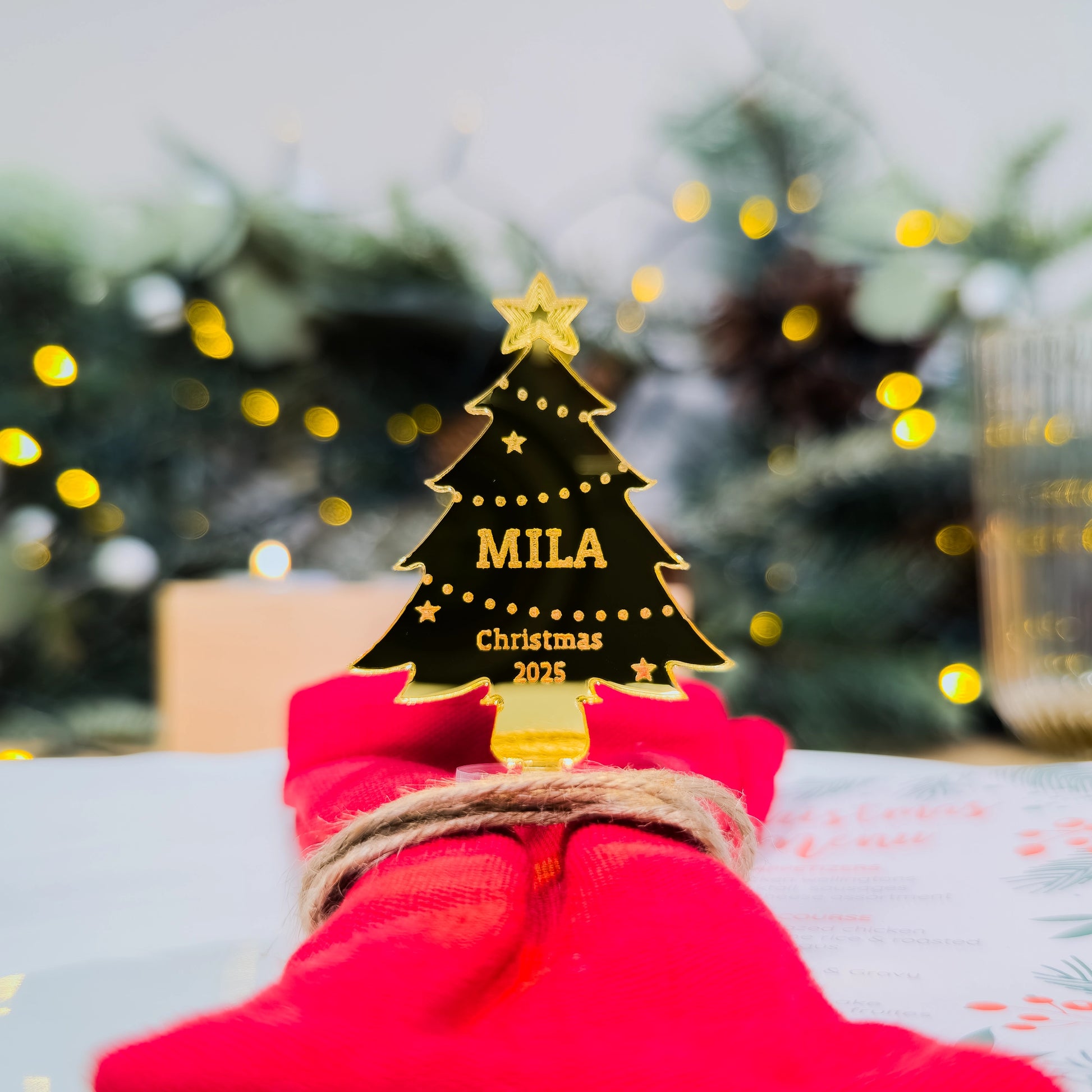 Personalised mirror acrylic Christmas table name tag for hosting