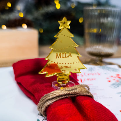 Acrylic tree place name on elegant Christmas table