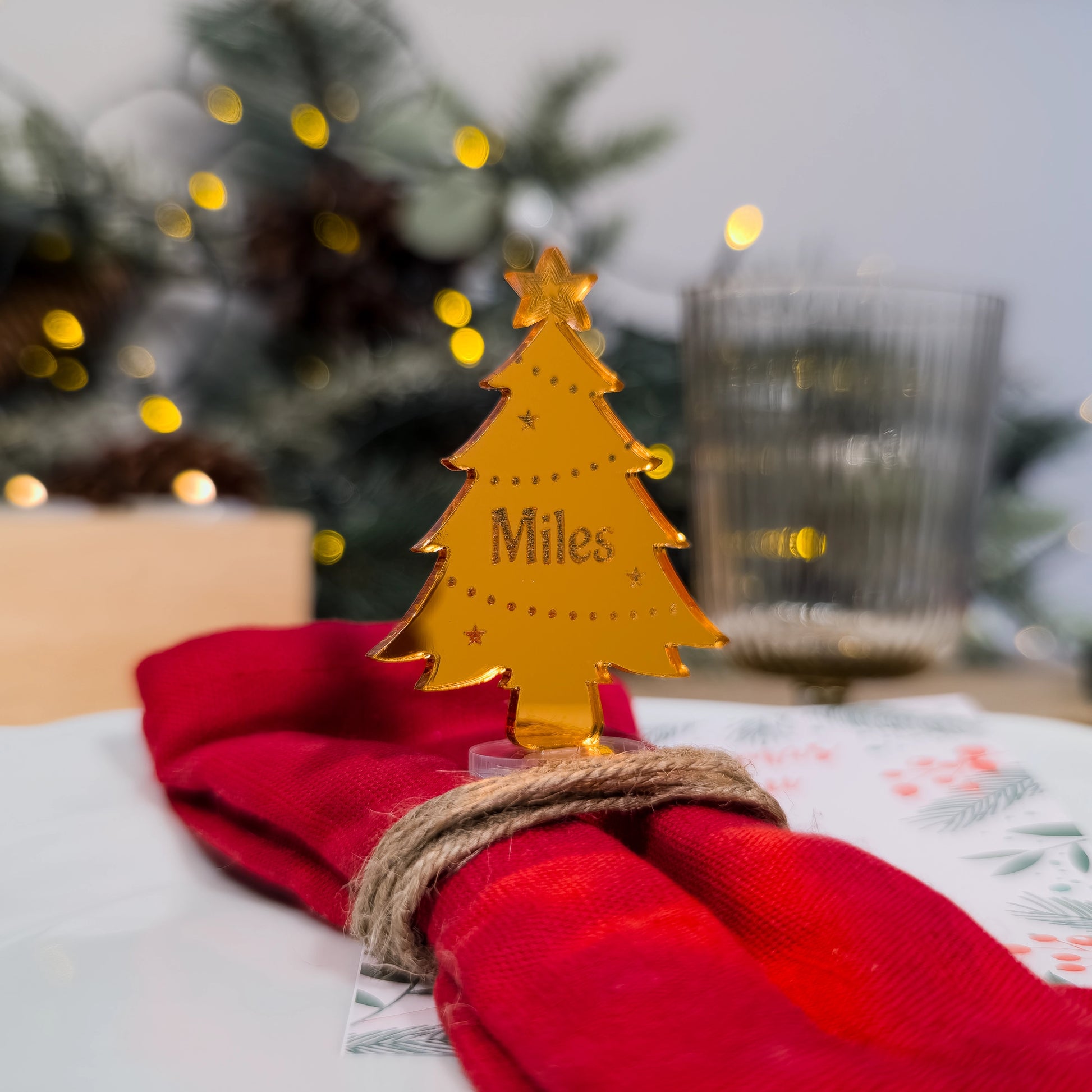 Personalised copper mirror name décor for Christmas hosting