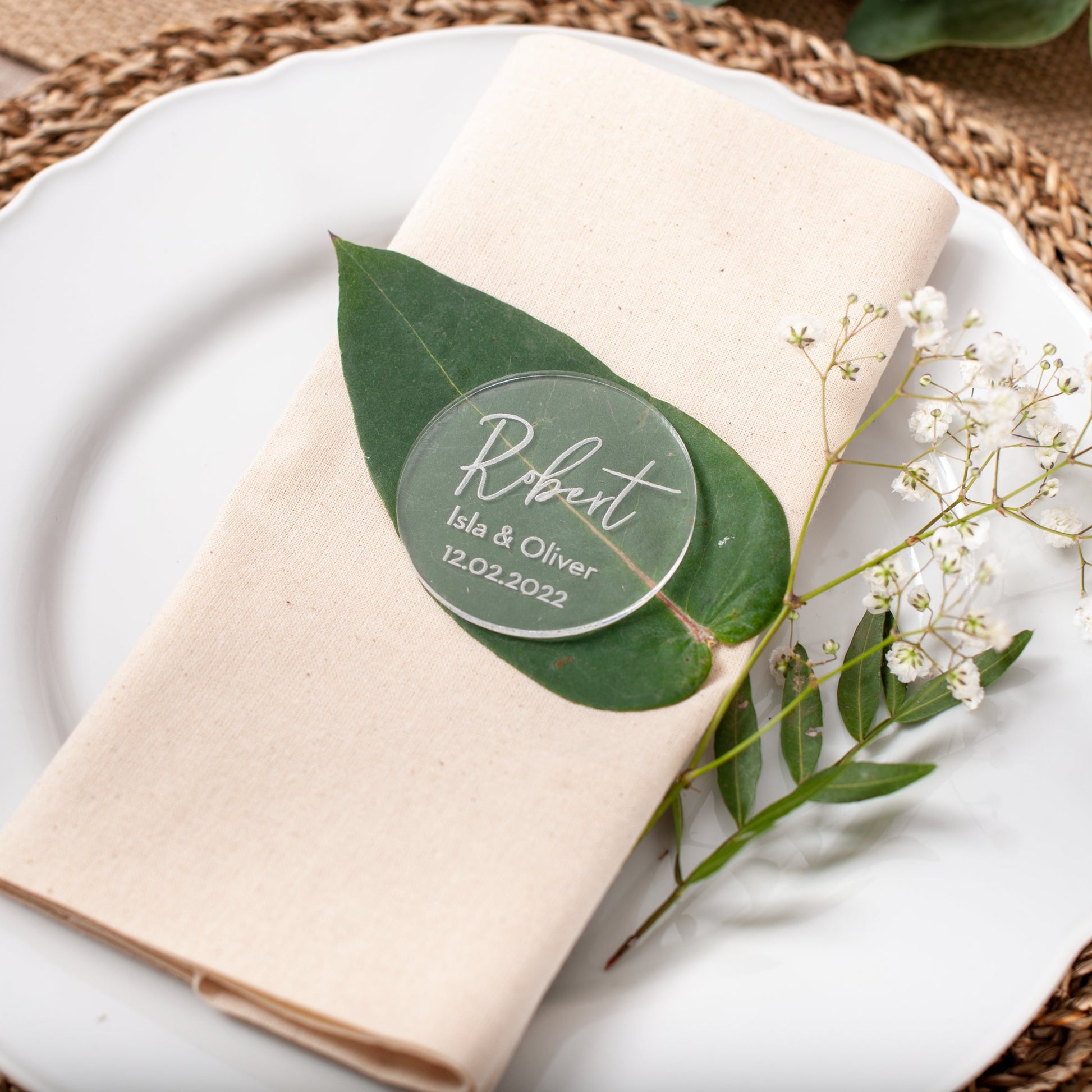 Acrylic circle name place personalised for wedding reception decor