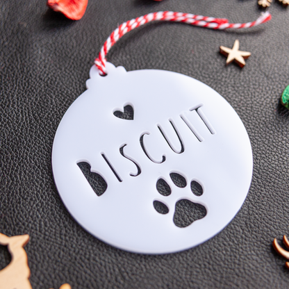Custom Pet Name Christmas Decoration – Paw Cut-Out Bauble Keepsake