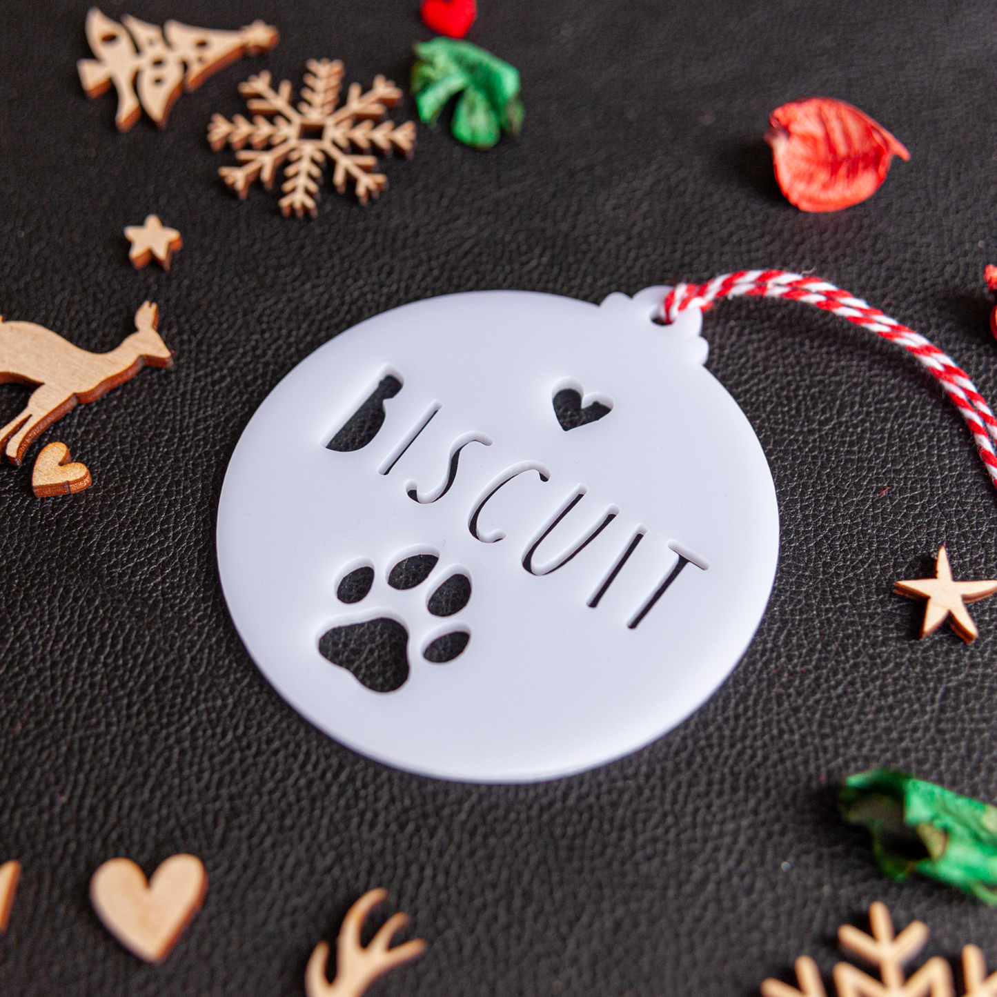 Custom Pet Name Christmas Decoration – Paw Cut-Out Bauble Keepsake